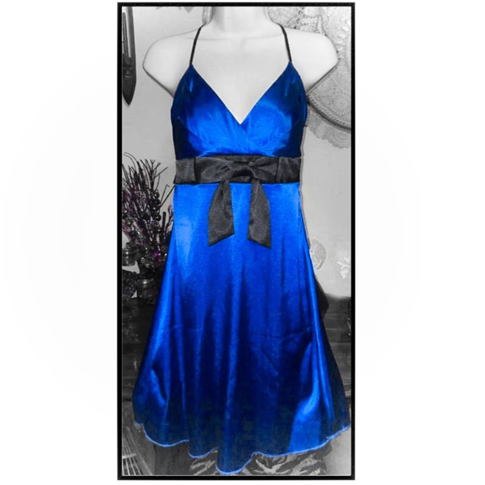 Ruby Rox Cobalt & Black Satin Party Dress NWT Sz 9